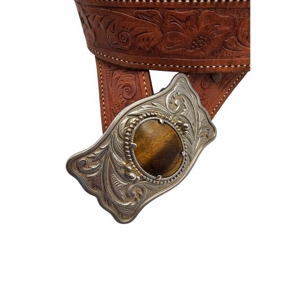 Tiger Eye Faux Simulated Brown Belt Men Ladies Leather Embossing 36” - 42” Lrg main image 4
